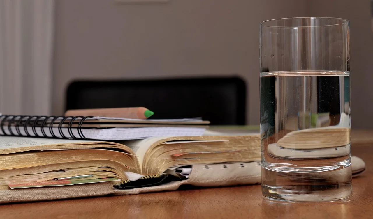 to learn, to study, read, accounting, glass, water, nature, bible, note, thirst, a book, refreshment, water glass, wrote down, notes, manuscript
